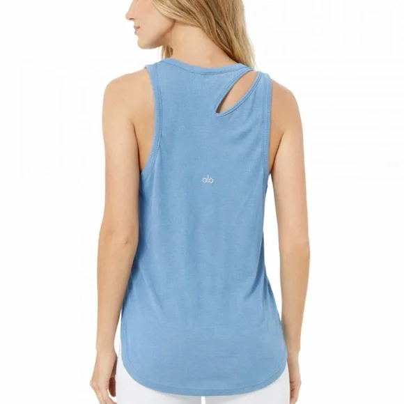 Alo Yoga Ribbed Peak Tank Top Blue - Picture 1 of 5